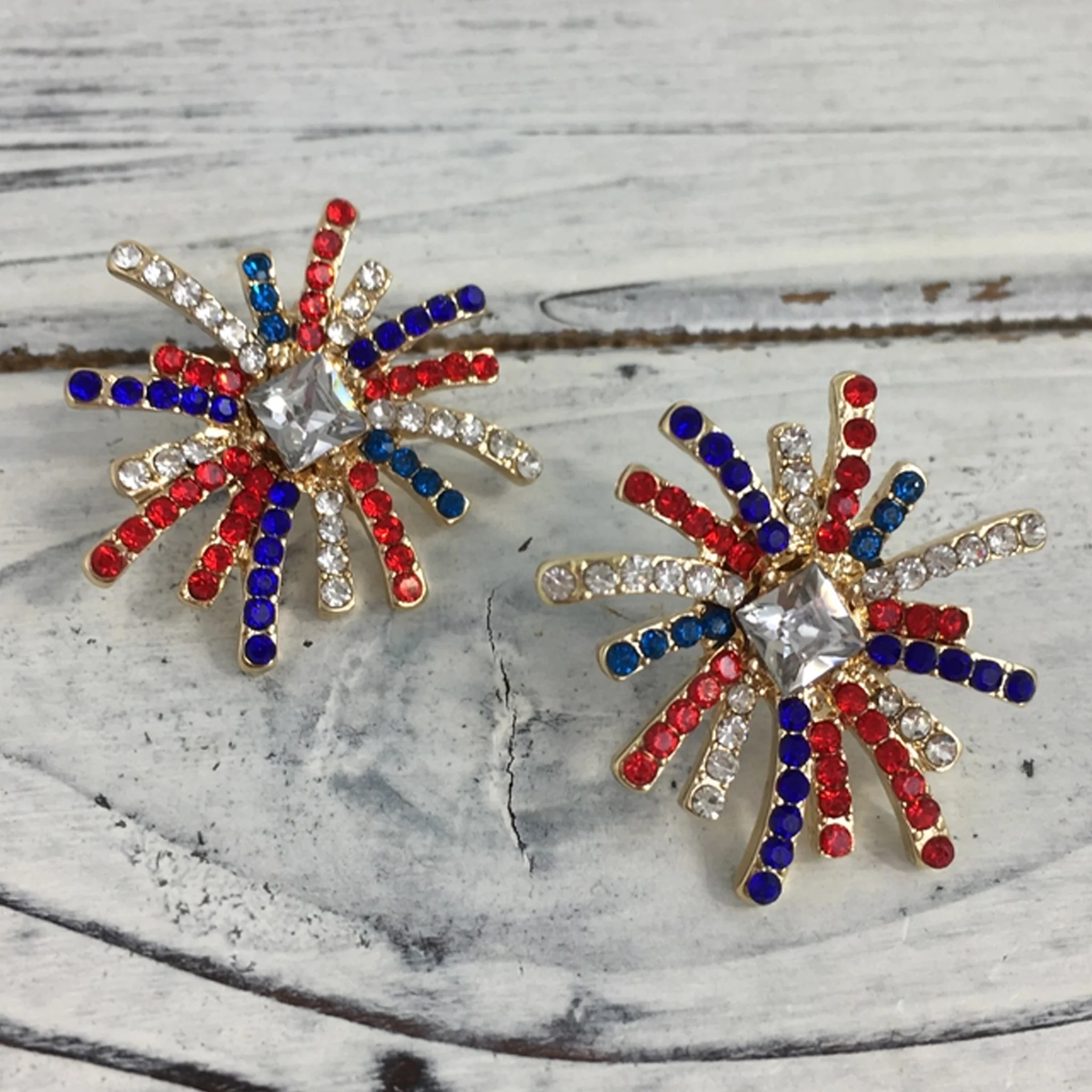 Americana Red White Blue Rhinestone Earrings Assorted - Image 5