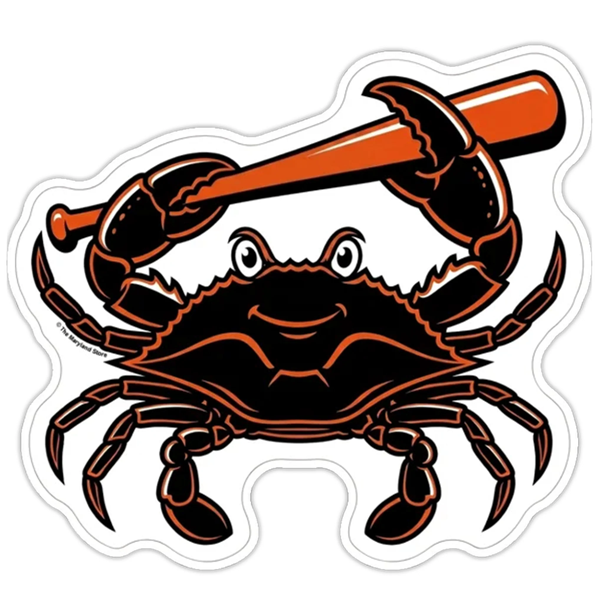 Black Crab & Orange Baseball Bat Die Cut Sticker