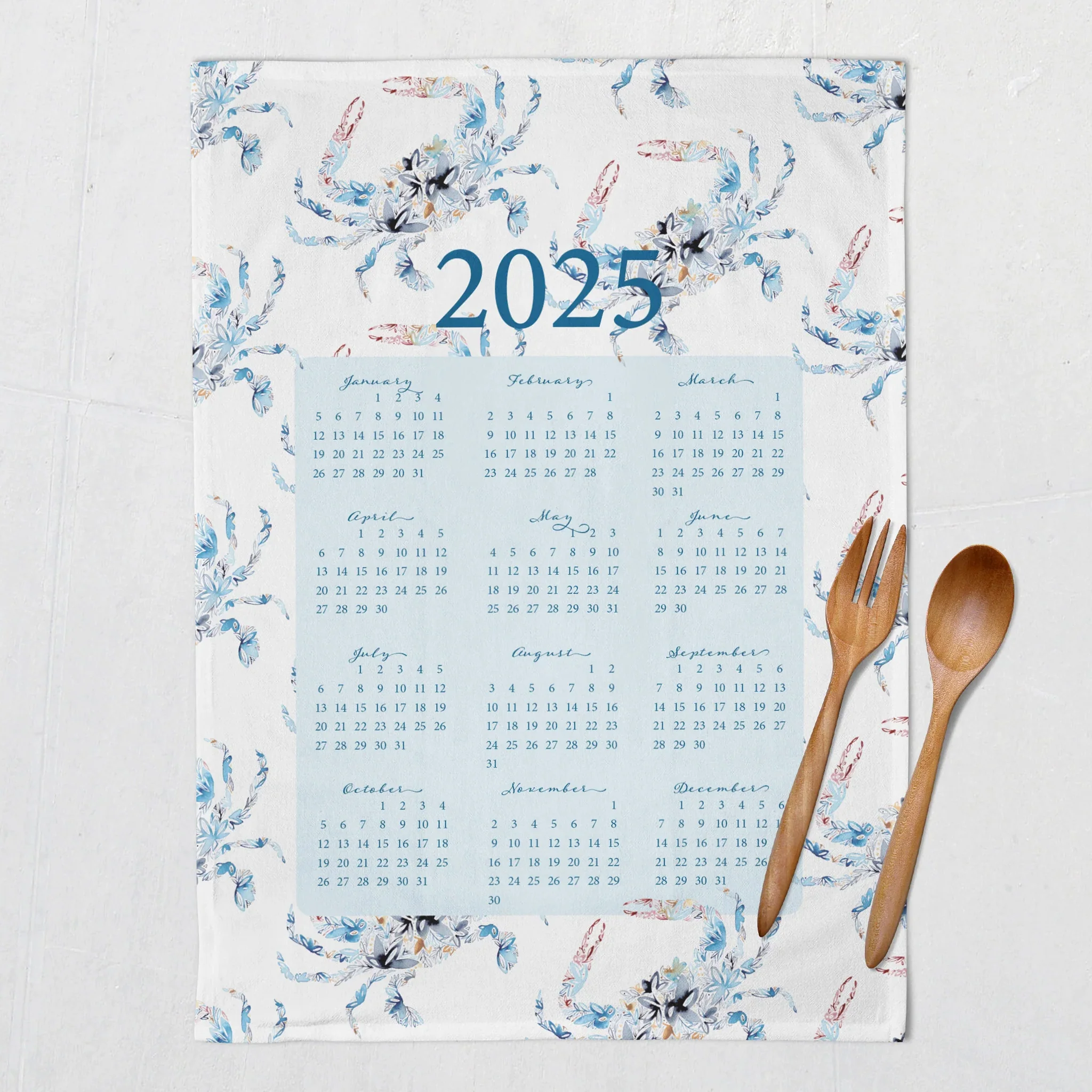 Blue Crab Floral 2025 Calendar Towel *SALE* - Image 2