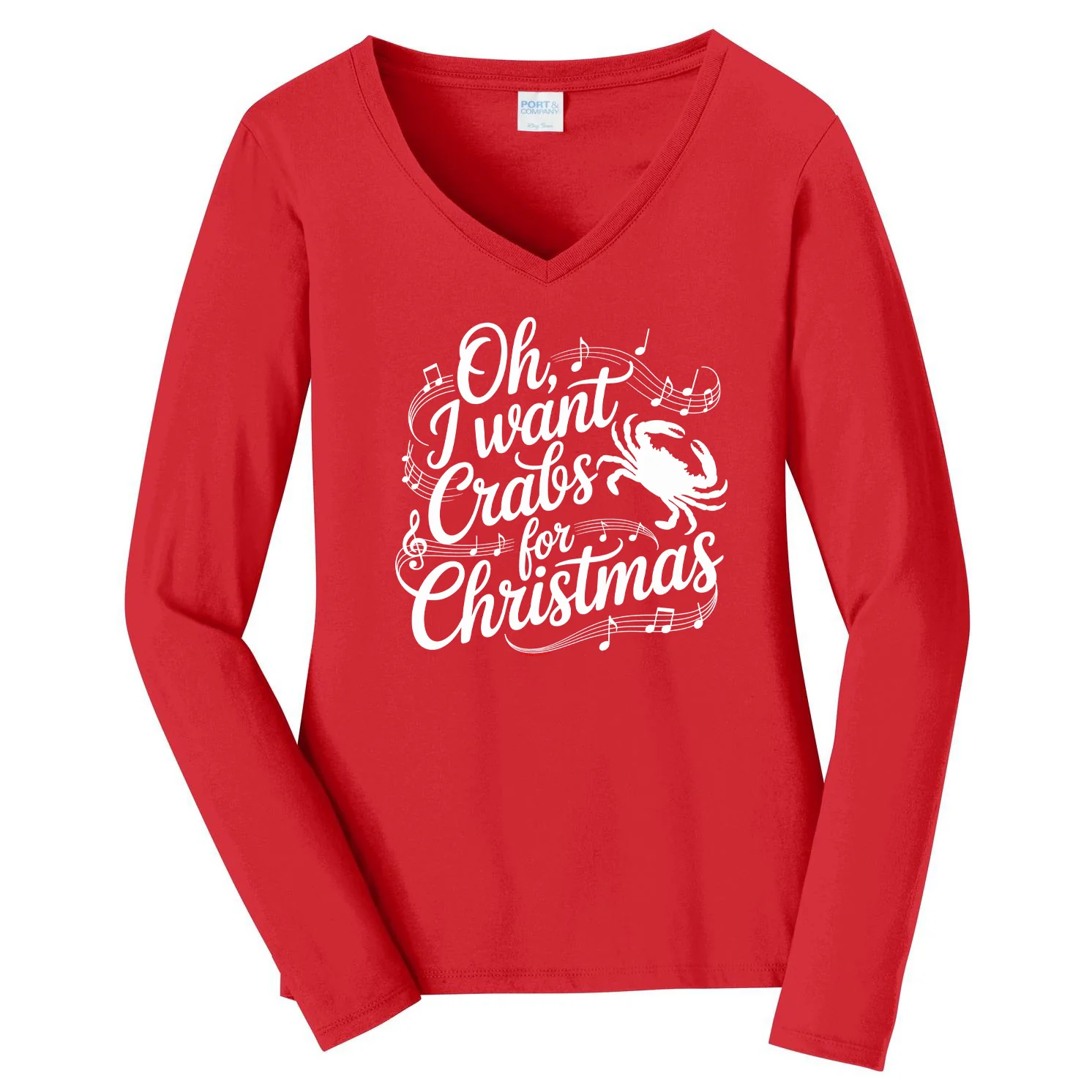 Crabs For Christmas Long Sleeve Womens V-Neck T-Shirt