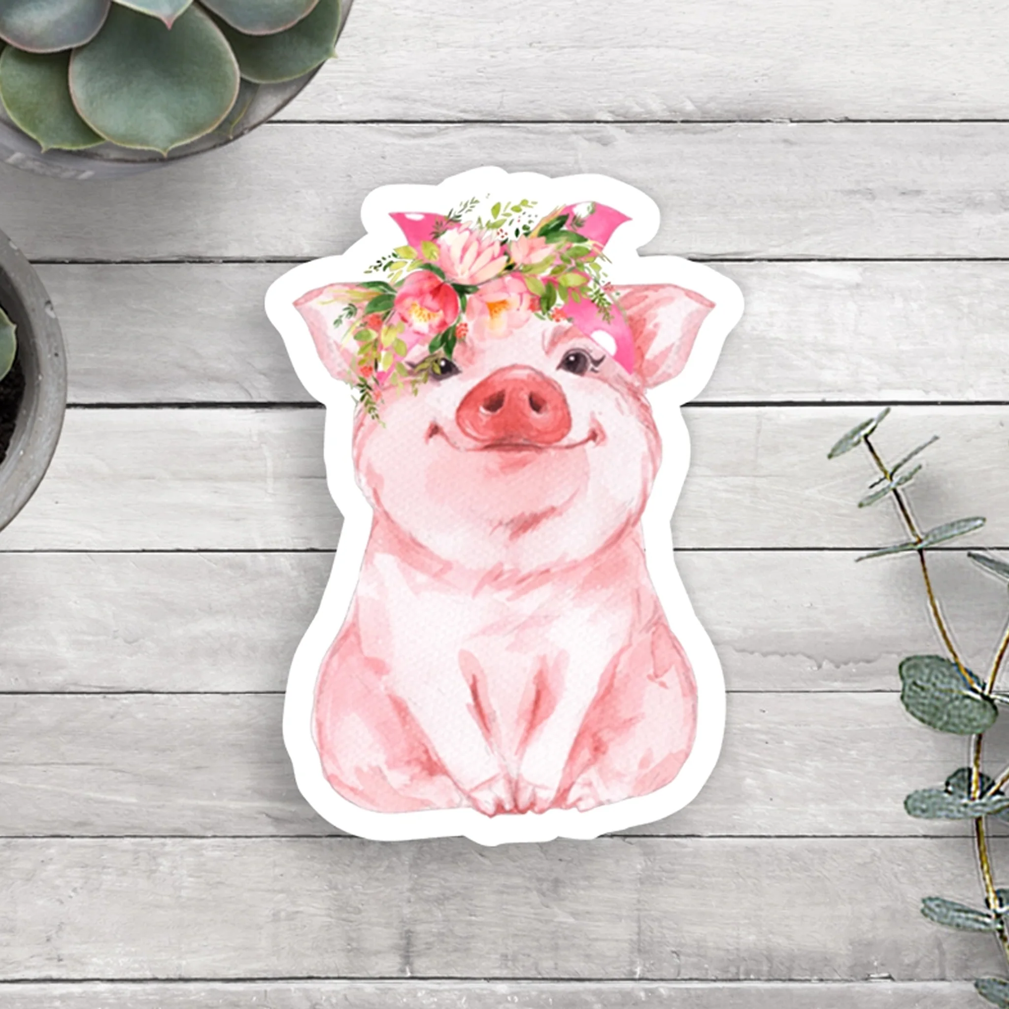 Floral Pig Vinyl Sticker - Image 2