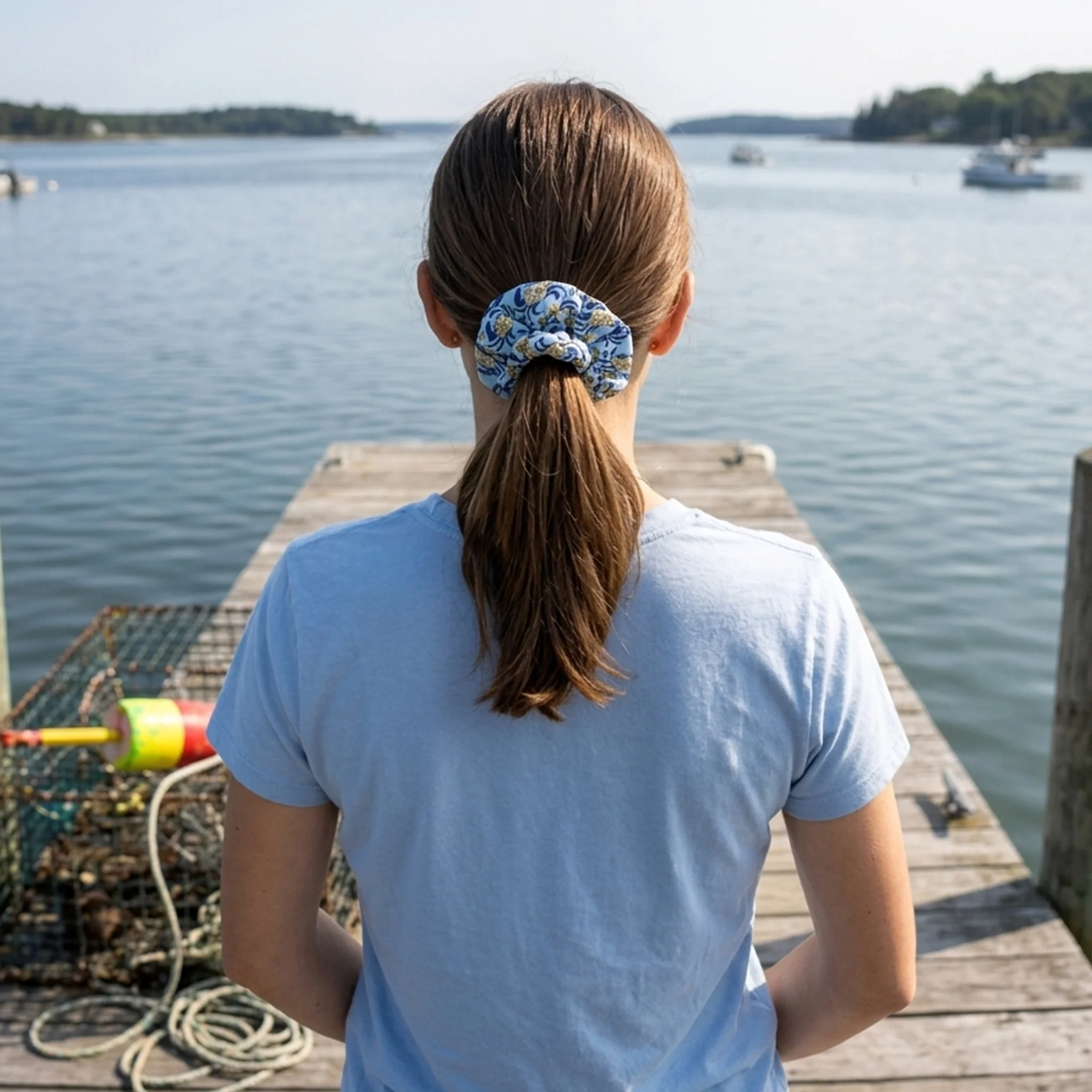 Maryland Blue Crab and Flowers Hair Scrunchie - Image 2