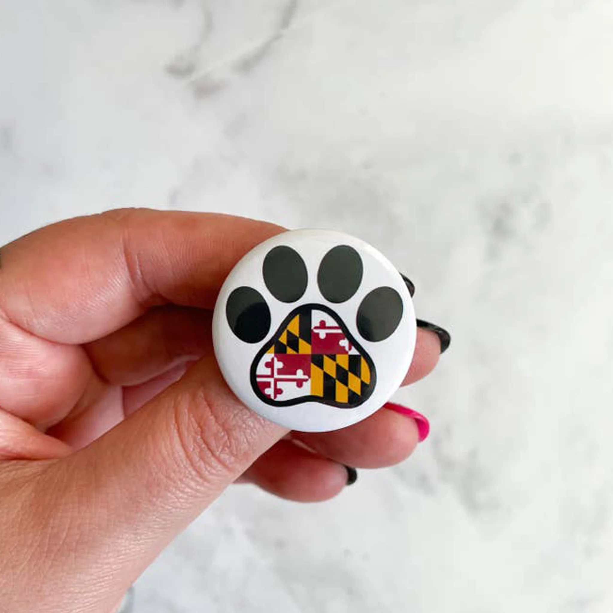Maryland Flag Dog Paw Print Small Button / Badge - Image 2