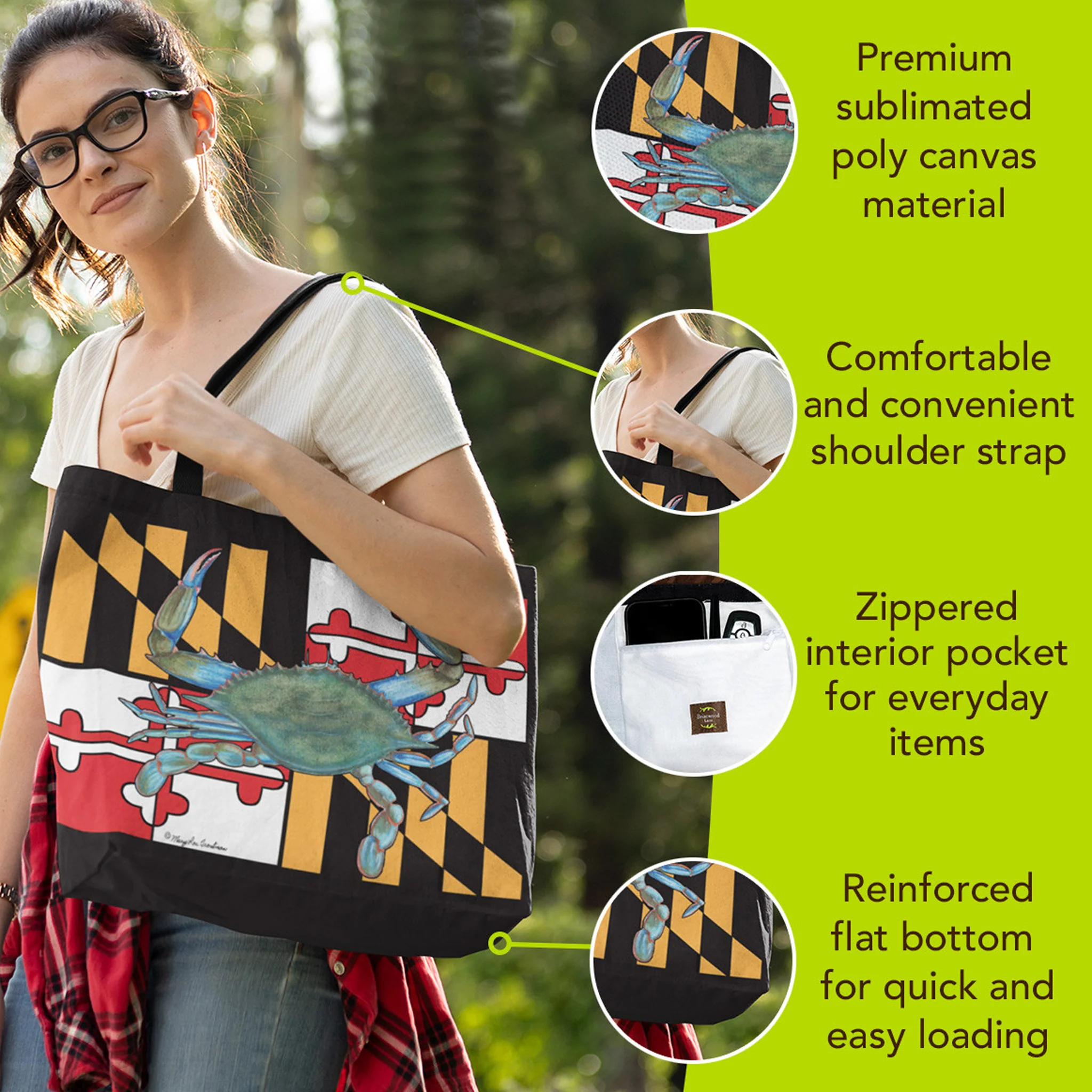Maryland Flag with Natural Crab Totebag - Image 2