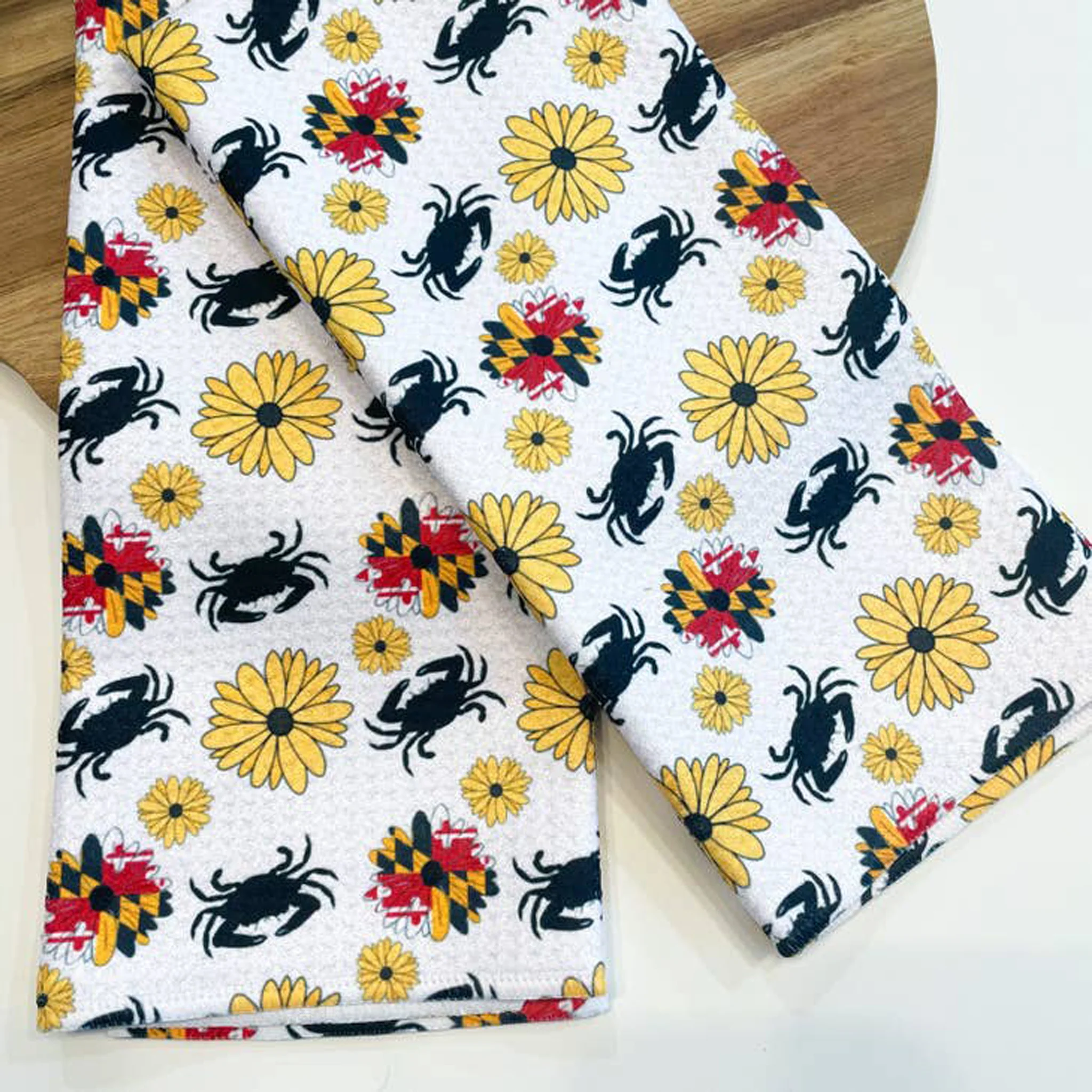 Maryland Flower and Crab Full Print Kitchen Towel - Image 2