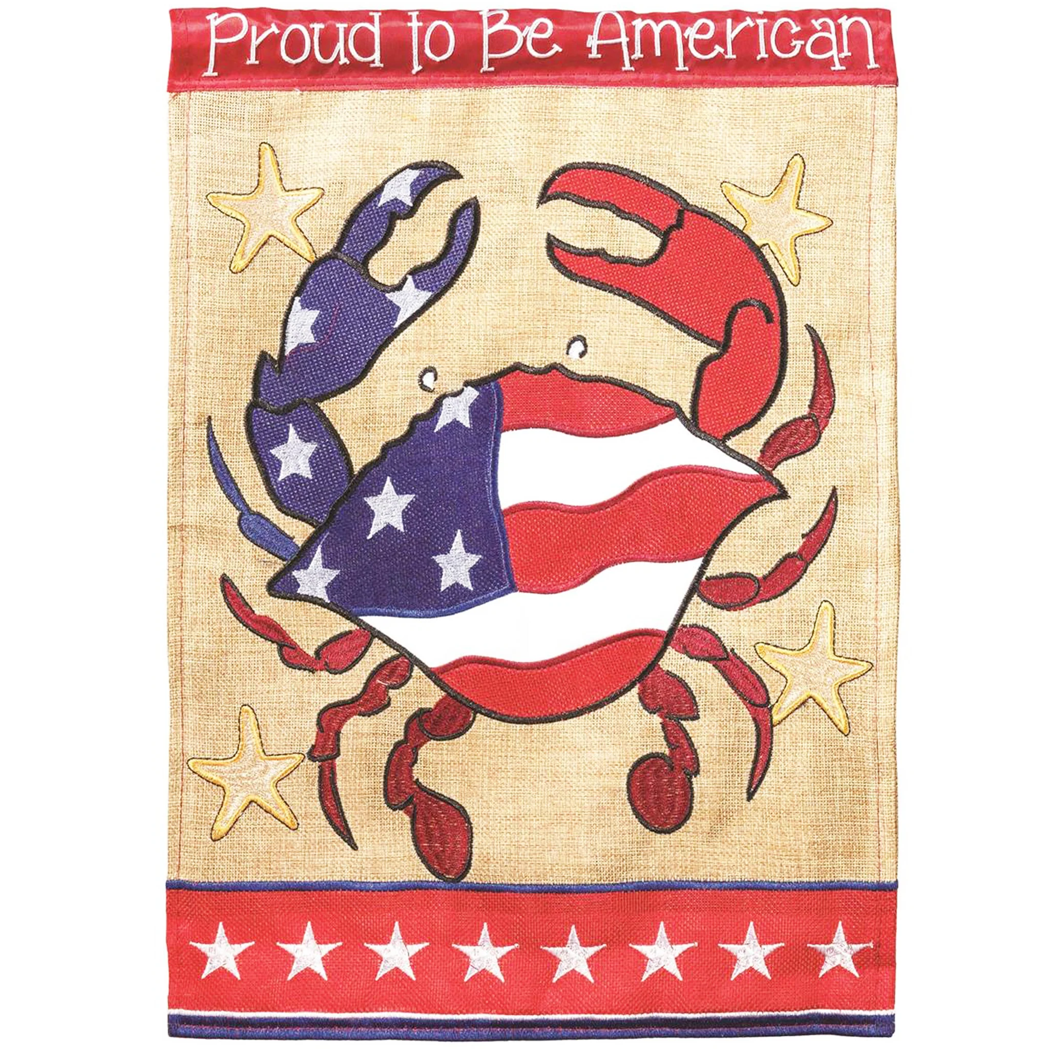 Proud To Be American Crab Burlap Flag (Sleeve)