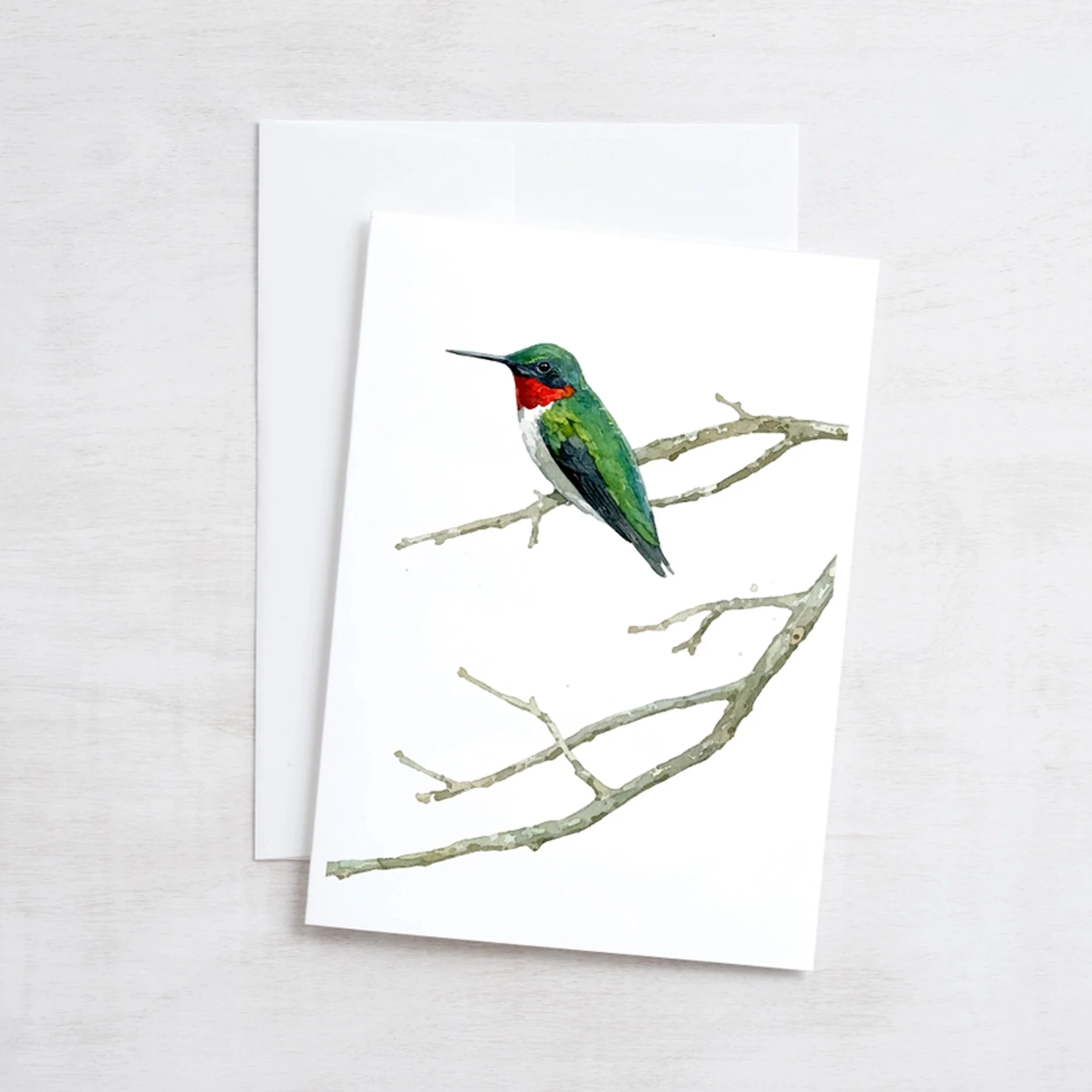 Ruby Throated Hummingbird Watercolor Art 5"x7" Notecard - Image 2