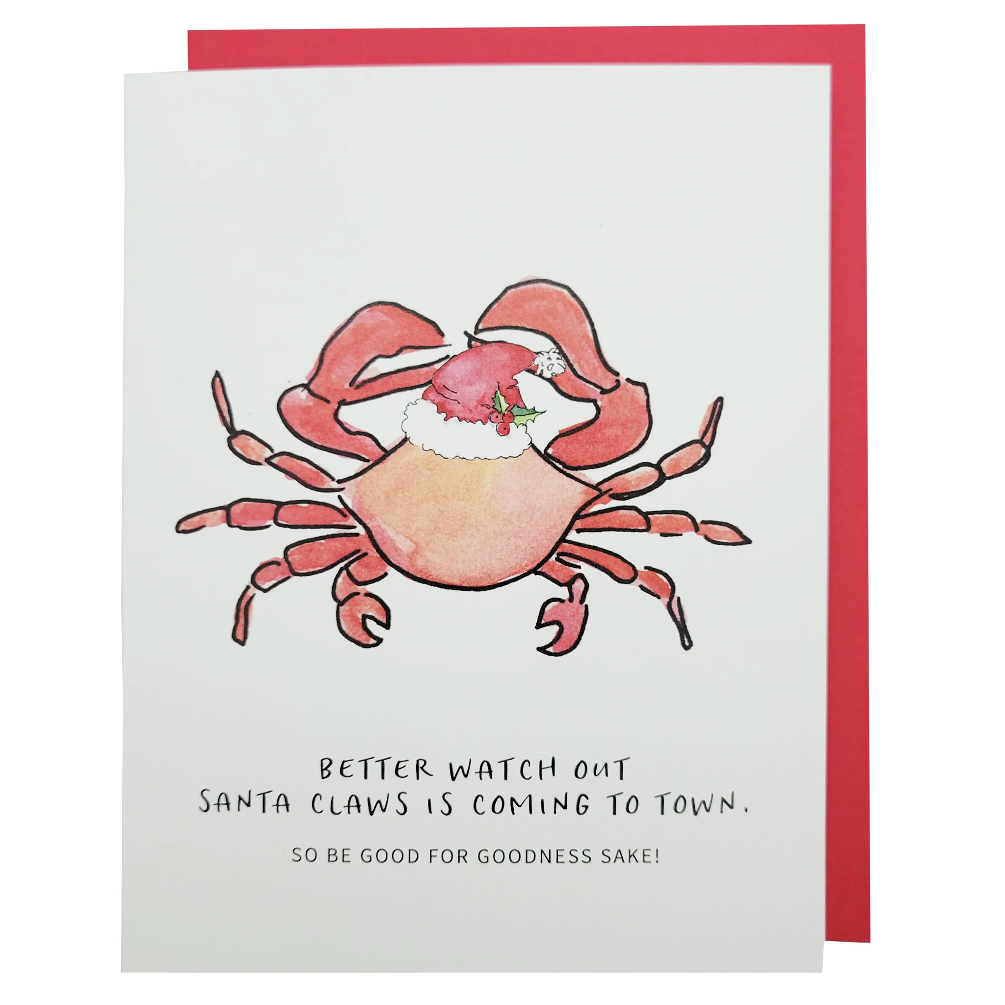 Santa Claws is Coming to Town Red Crab Christmas Card