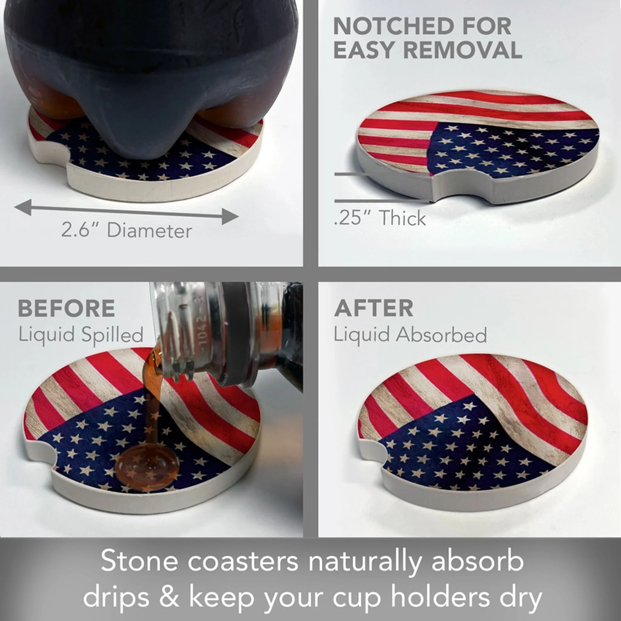 Waving American Flag Absorbent Stone Car Coaster - Image 2
